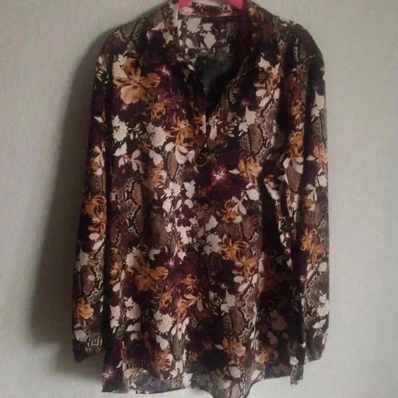 New! Marc New York Floral/Python Print Long Sleeve Business Casual Blouse SizeXL - Picture 3 of 5